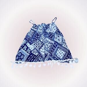 Vanilla Star blue and white paisley handkerchief print tank top | Sz S